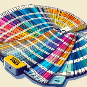Pantone PMS color guide fan deck displaying a wide range of standardized colors used in professional printing and branding