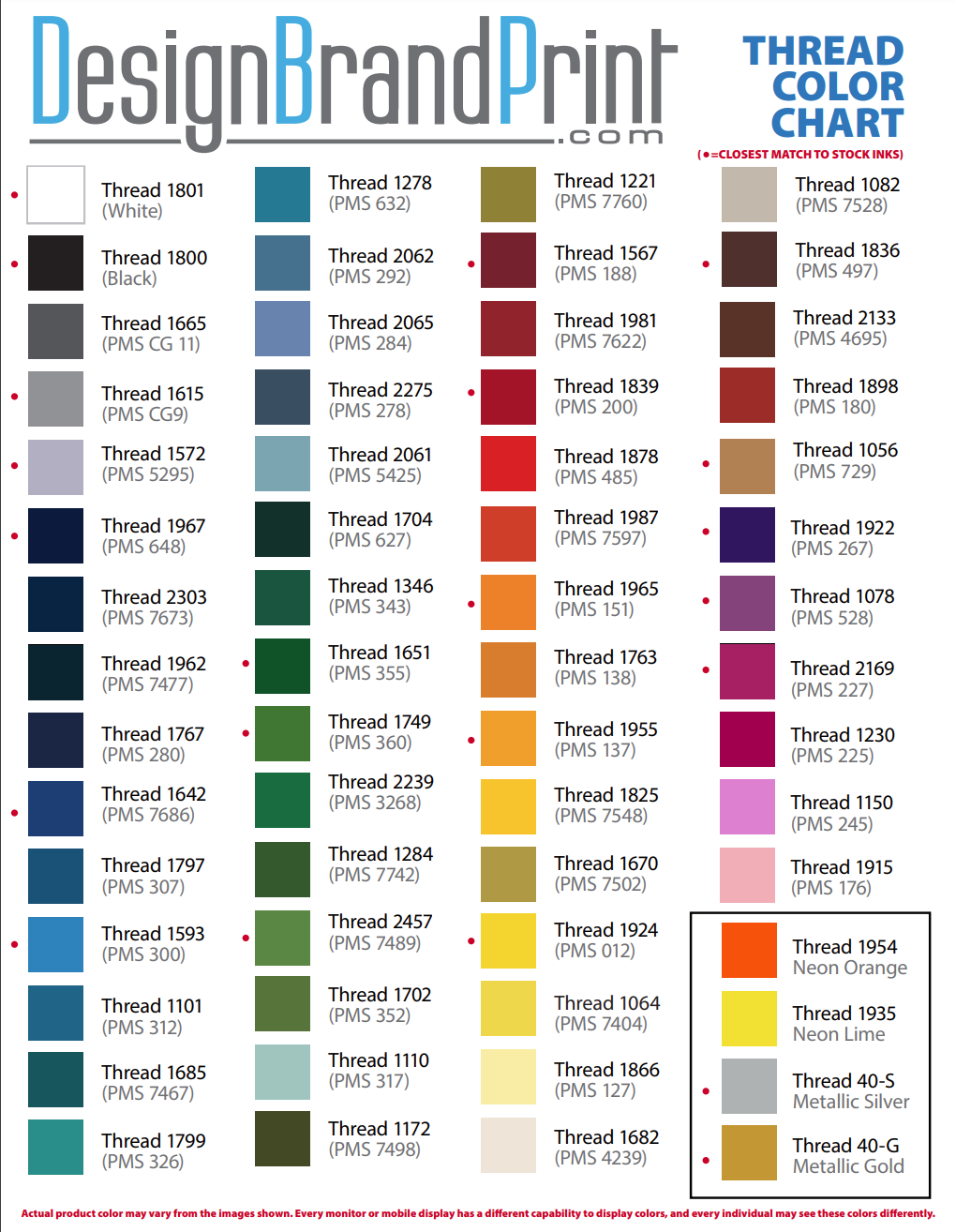 Embroidery Thread Color Chart - DesignBrandPrint