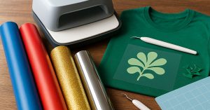 Various heat transfer vinyl types displayed as vinyl rolls
