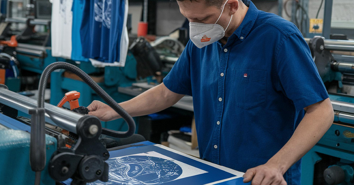 Professional screen printer operating commercial printing equipment to create durable custom designs, showing what type of t shirt printing lasts the longest through industrial screen printing processes