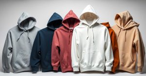 Collection of best blank hoodies for screen printing in multiple colors including gray, navy, coral, white, orange, and tan