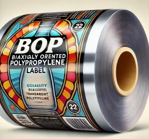 Roll of BOPP label material showing colorful biaxially oriented polypropylene packaging — example for what is a BOPP label