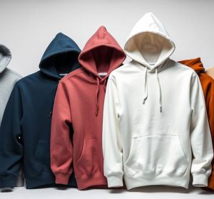 Collection of best blank hoodies for screen printing in multiple colors including gray, navy, coral, white, orange, and tan