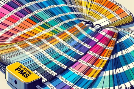 Pantone PMS color guide fan deck displaying a wide range of standardized colors used in professional printing and branding