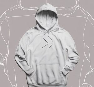 Ideas for hoodie design showing minimal blank hoodie with outlined graphic design variations on gray background
